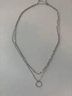 シルバー ロングチェーンフープネックレス 2重 27cm ユニセックス
