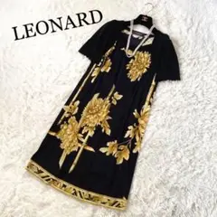 美品✨ レオナール カンカン素材 ワンピース トリム 袖ニット M 黒