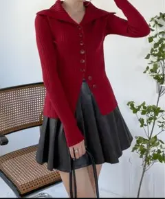 再入荷♡ クリア ビッグカラー長袖リブニットカーディガン 【F】カジュアルコーデ