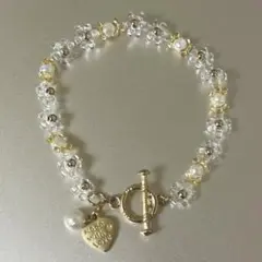 ハンドメンド　ブレスレット　お花　ハート　パール