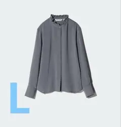 UNIQLO サテンフリルブラウス グレー Lサイズ