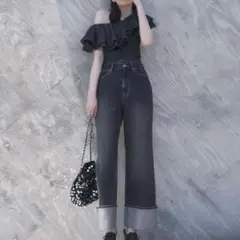 ココディール　ハートリベットロールアップデニム