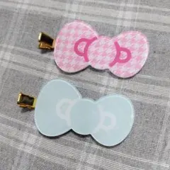 ハローキティ展 前髪クリップ 2個セット 千鳥格子 チェック柄 ピンク 水色