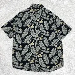 SHAVER LAKE シャツ　シルクシャツ　アロハシャツ　ブラック　リーフ