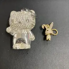 キティちゃん シルバーメタル 置物 うさちゃんもセット