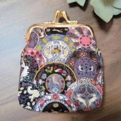 アールヌーヴォー　シーチング がま口ポーチ ハンドメイド