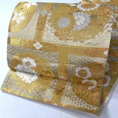 【和】16351o袋帯　六通柄　川島織物　古典花文様　金駒刺繍　リサイクル　着物