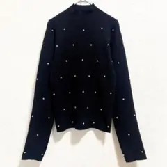 匿名⭐️ビジューハイネックリブニットプルオーバー 長袖 トップス ブラック