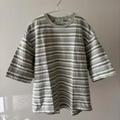 POLYPLOID ポリプロイド ストライプ オーバーサイズ Tシャツ セージ