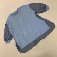 TORRAZZO DONNA 異素材切替 クルーネック プルオーバー ブルー F