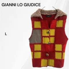 ジャンニロジュディチェ　総柄 ニットベスト レッド L　40　ウール100％