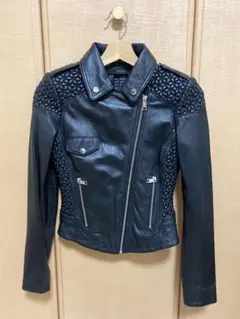 GUESS 羊革 ブラック レザージャケット ダブルライダース レディース