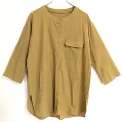Tシャツ　七分袖　山吹色　綿シャツ　ブラウス　オーバーサイズゆったりa161