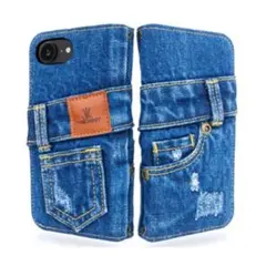 iPhone16e用ダメージデニム手帳型ケース　ユーケートライデント
