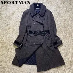 【美品】スポーツマックス ロングコート ドッキング ウール ナイロン グレー L