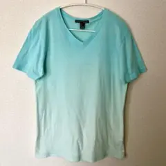 FOREVER21 MEN グラデーションTシャツ水色 Vネック Tシャツ S