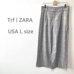 trf ZARA ザラ　ワイドパンツ　ストレートパンツ　チェック　グレー　XL