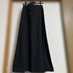 麻混ブラックロングスカート