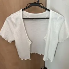 ホワイト ショート丈カーディガン 半袖
