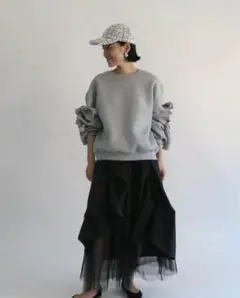 u♡金子綾さん着用 AMOMMA PUFF SLEEVE SWEAT AMOMMA PUFF SLEEVE SWEAT ブラック スウェット工場 直営 店