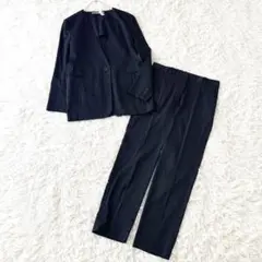 美品✨セオリーリュクス リネン混 ノーカラージャケット パンツスーツ 黒 38