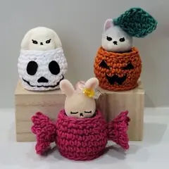 【2025ハロウィンポット3種セットA】4~5cmドール　ハンドメイドかぎ針編み