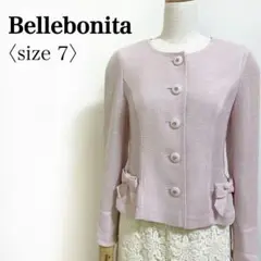 Bellebonita◎リネン混 ノーカラー リボンボタンジャケット 7 ピンク