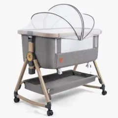 ベビーベッド　防水パッド付き　hzdmj 添い寝ベッド　ミニベビーベッド　グレー