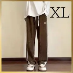 ブラウン コーデュロイパンツ あったか ワイドパンツ ルームウェアXL ゆったり