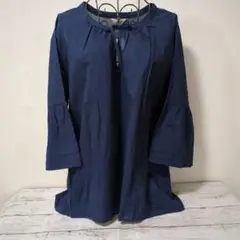 新品 未使用 ブラウスチュニック ネイビー 綿100% フリーサイズ