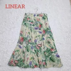 LINEAR/個性的　フレアプリーツスカート　花柄　ミモレ丈　薄手　エレガンス