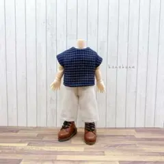 オビツ11服ウーリッシュハウンドトゥースネイビートップス アイボリーパンツ