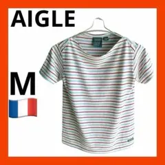 AIGLE エーグル　レディースストライプ Vネック 半袖Tシャツ　L テニス