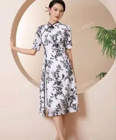 花柄プリント スプリットヘム チャイナドレス ドレス