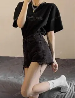 SHEIN デニムショーツ ハイウエスト ブラック Lサイズ
