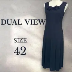 美品✨デュアルビュー　黒　ノースリーブワンピース　42 XL フラワーモチーフ
