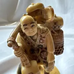 雅俊作 銘入り 和風人形置物 彩色彫刻 昭和レトロ