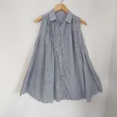 シャツ　チュニックワンピース　ストライプ　ノースリーブ　フレア