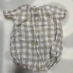 H&M ベージュ・ホワイトチェックロンパース　80