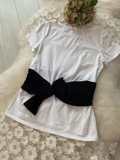 PAULE KA リボン付きホワイトTシャツ
