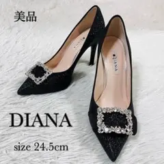 美品 DIANA ダイアナ ビジュー バックル グリッダー パンプス 24.5