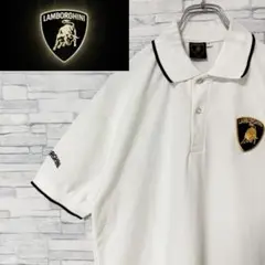 LAMBORGHINI ランボルギーニ ポロシャツ 刺繍 リブライン ホワイト