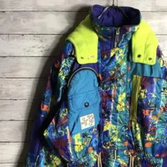 【魅惑の配色】美品 デサント スキーウェア アウター 総柄 裏起毛 中綿入り