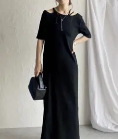 She’s Closet オフショルダー肩あき半袖タイトロング丈リブワンピース