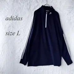 adidas 長袖ハーフスポーツウェア L 白黒 ライン 運動 ざっくり 822