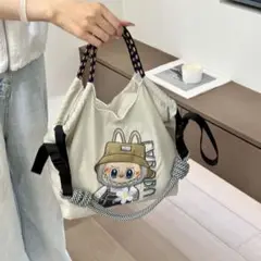 刺繍 Labubu (ラブブ) エコバッグ トートバッグ ショルダー付きMサイズ