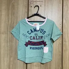 サイズS(140)／ポプシーチャム 半袖Tシャツ(緑 丈短め) 未使用