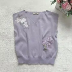 ノエラ ニットベストトップス Vネック 刺繍 ノースリーブ シンプル カジュアル