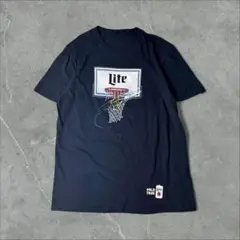 Lite Beer 企業ロゴ ライトビール バスケゴール ハサミ Tシャツ 紺