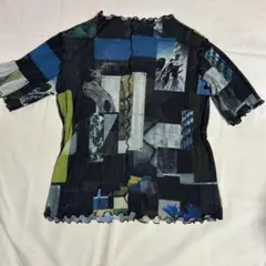 HARE ハレ フォトコラージュプリーツ カットソー 半袖 シアーシャツ